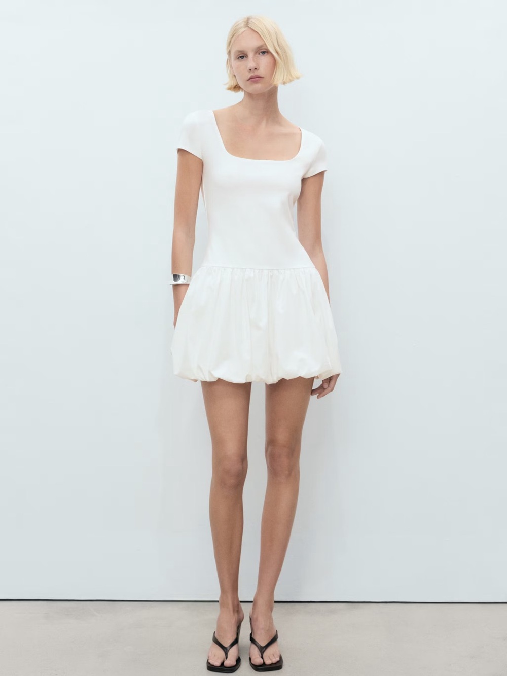 Mango White combined dress with puffed hem NWT